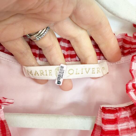 Marie Oliver Bay Mini Dress in Cherry Check Pattern Red & Pink Women's Medium - Picture 9 of 12